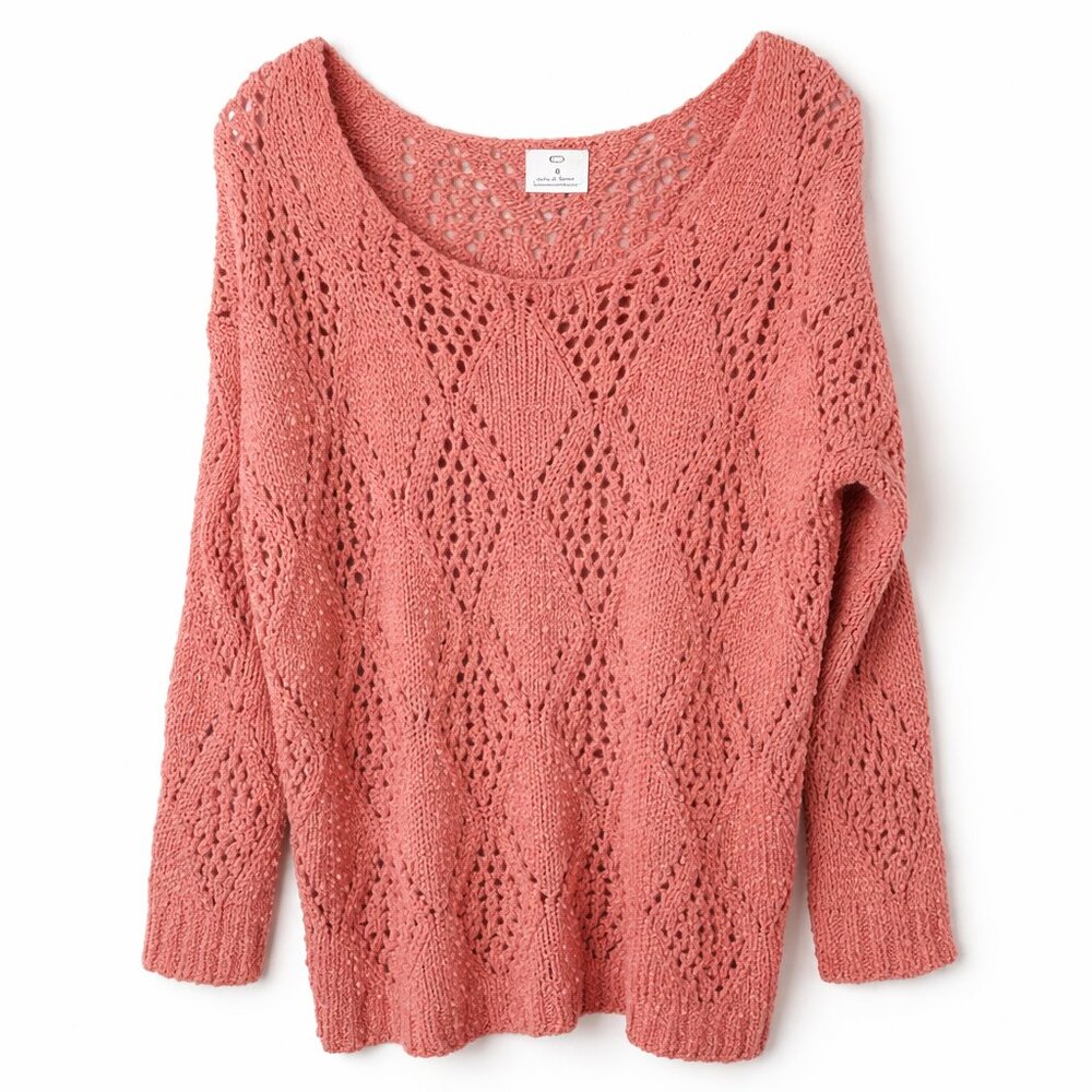 Pins & Needles Open Knit Scoop Neck Sweater Coral Orange | Drop Sleeve